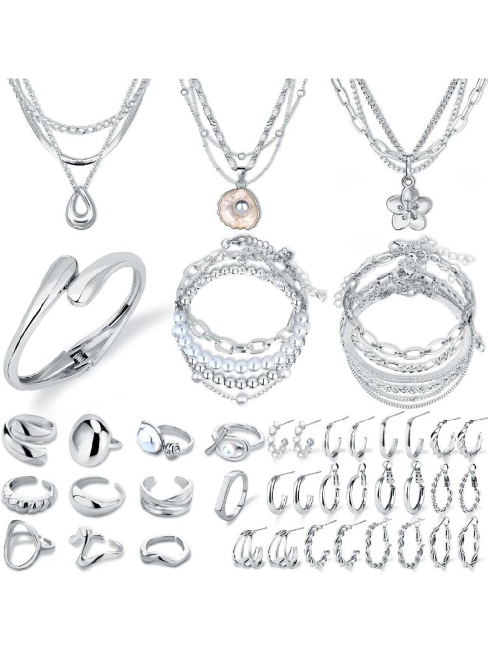 Elegant Gold Jewelry Set for Women - 14k Plated Necklaces, Bracelets, Earrings